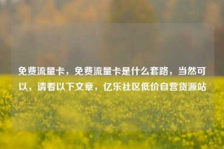 免费流量卡，免费流量卡是什么套路，当然可以，请看以下文章，亿乐社区低价自营货源站