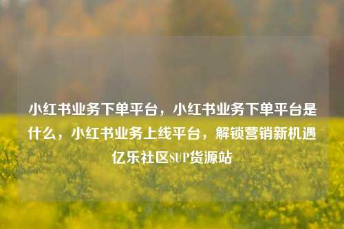 小红书业务下单平台，小红书业务下单平台是什么，小红书业务上线平台，解锁营销新机遇亿乐社区SUP货源站  第1张