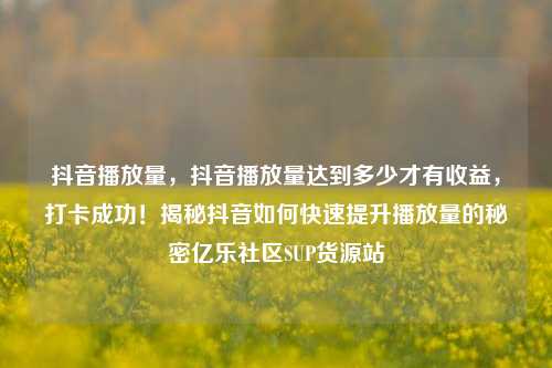 抖音播放量	，抖音播放量达到多少才有收益，打卡成功！揭秘抖音如何快速提升播放量的秘密亿乐社区SUP货源站  第1张