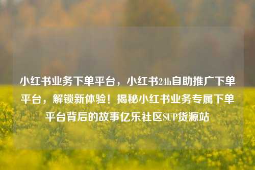 小红书业务下单平台	，小红书24h自助推广下单平台，解锁新体验！揭秘小红书业务专属下单平台背后的故事亿乐社区SUP货源站  第1张