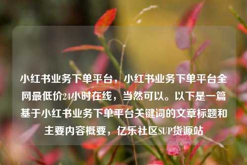 小红书业务下单平台，小红书业务下单平台全网最低价24小时在线，当然可以。以下是一篇基于小红书业务下单平台关键词的文章标题和主要内容概要	，亿乐社区SUP货源站  第1张